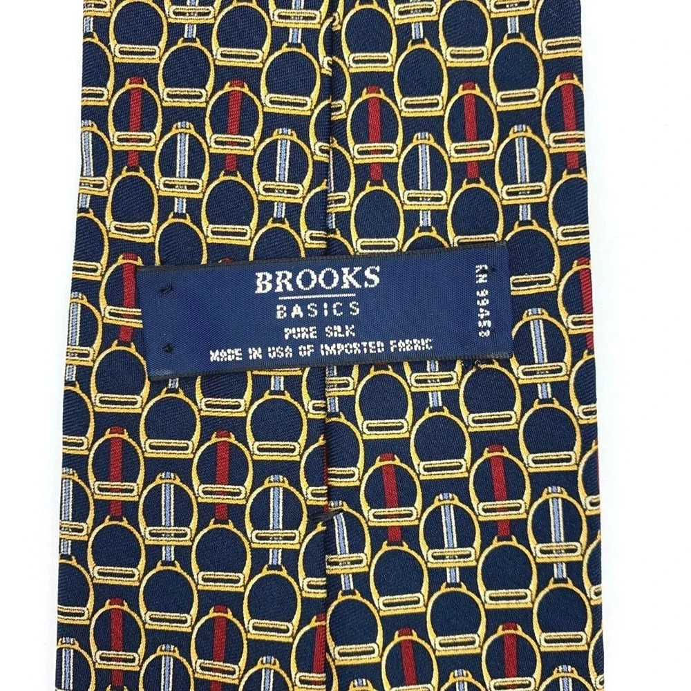 BROOKS BASICS Pure Silk Tie Horse Snaffle Bridle Part Equestrian Navy Necktie